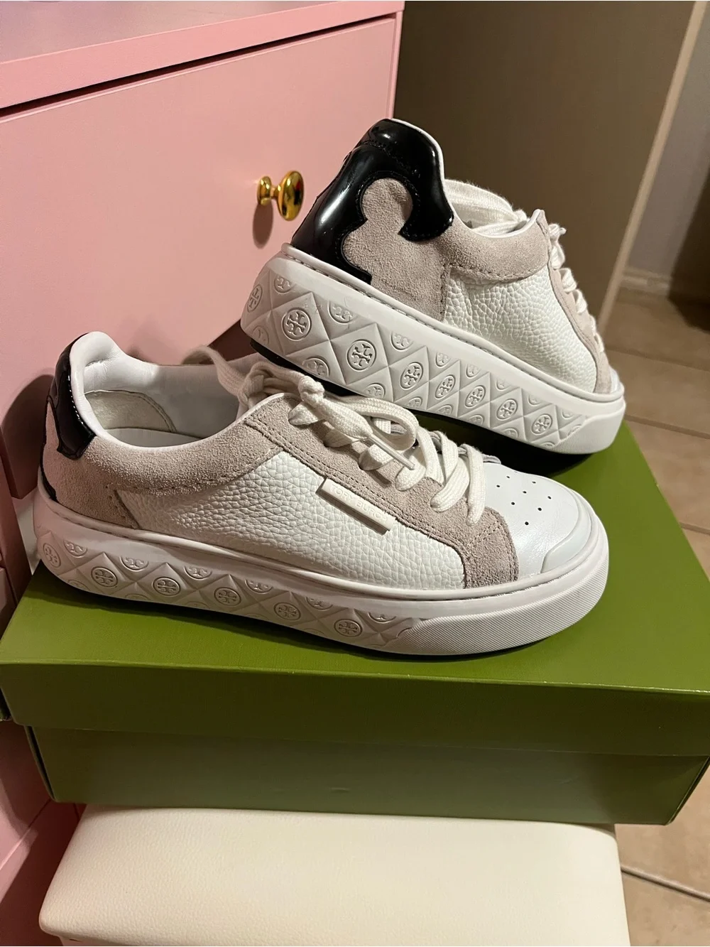 Tory Burch White and Light Beige Women  Sneakers
